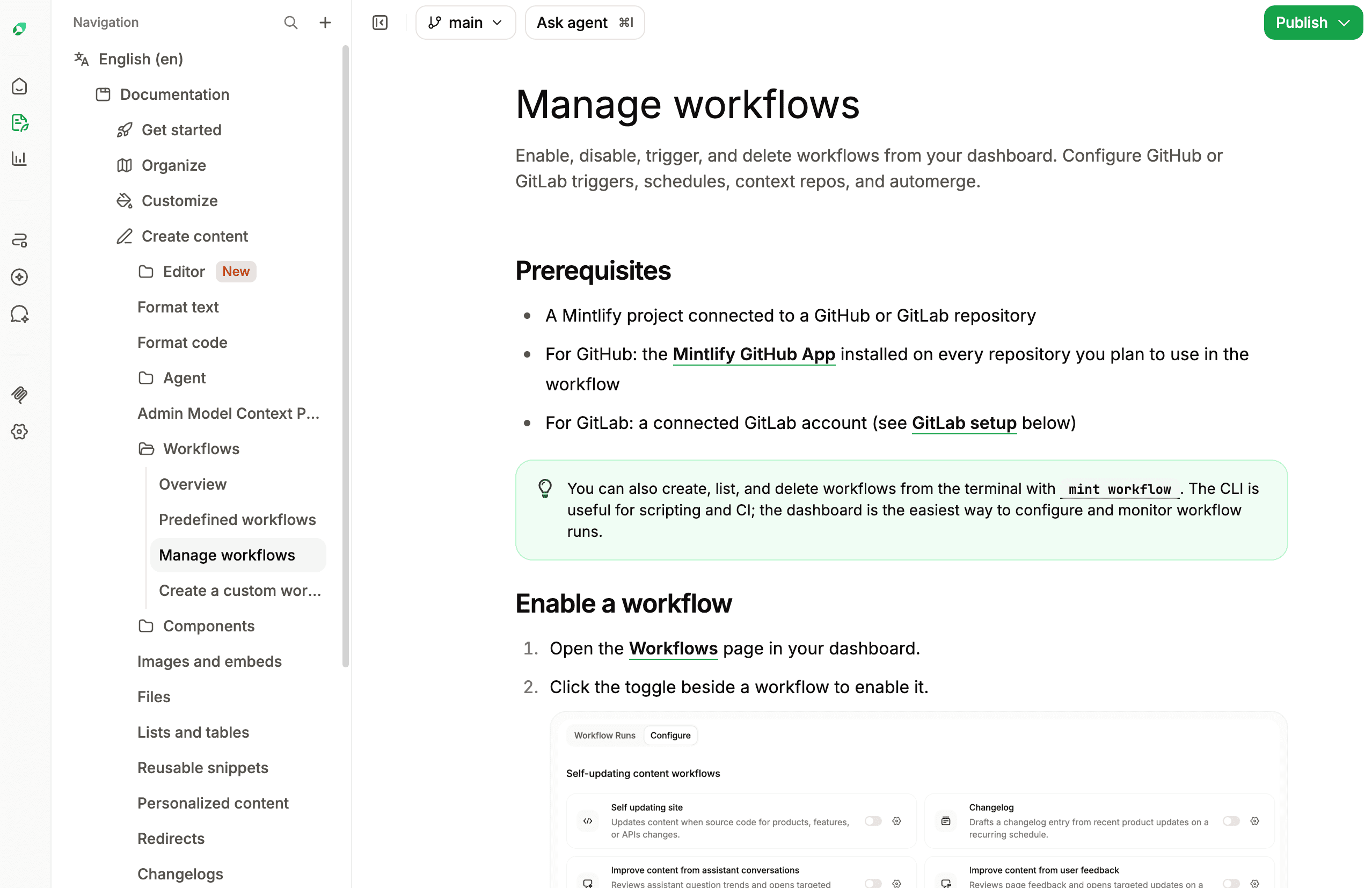 Screenshot of the Mintlify web editor
