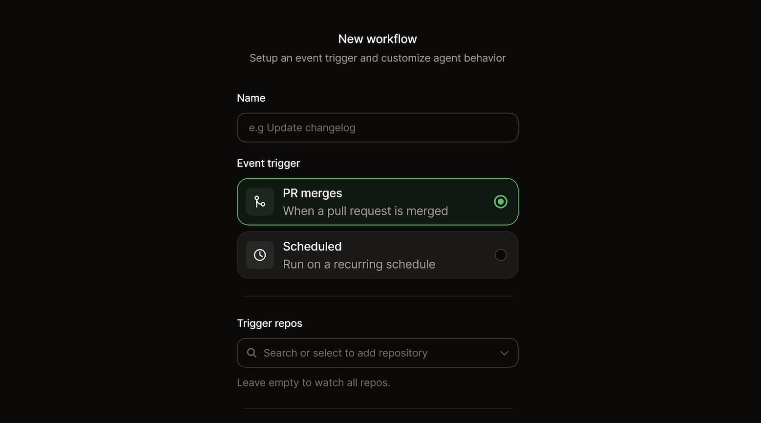 Creating a new automation in the dashboard